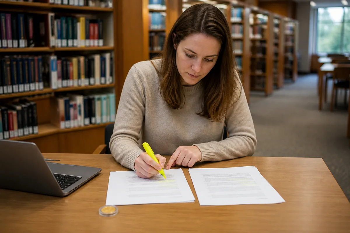 A woman highlighting two bullion buyback policies beside a laptop