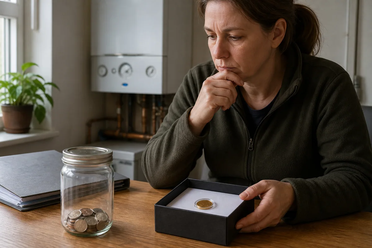 Householder separating accessible emergency savings from a gold coin kept with long-term records
